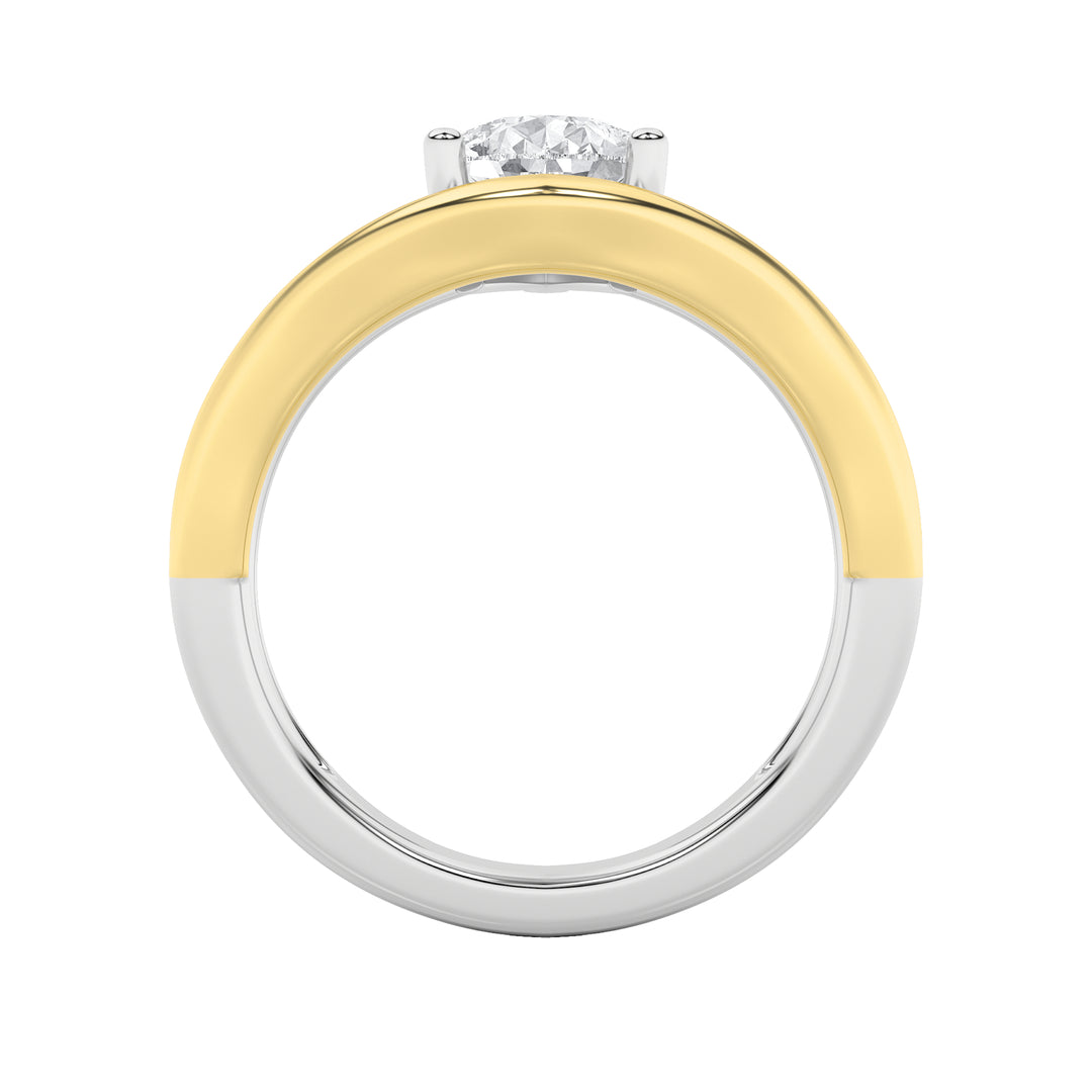 2Cttw Pear Shaped Lab Grown Diamond (F/VS) Two Tone Wave Inspired Engagement Ring in 14K Gold