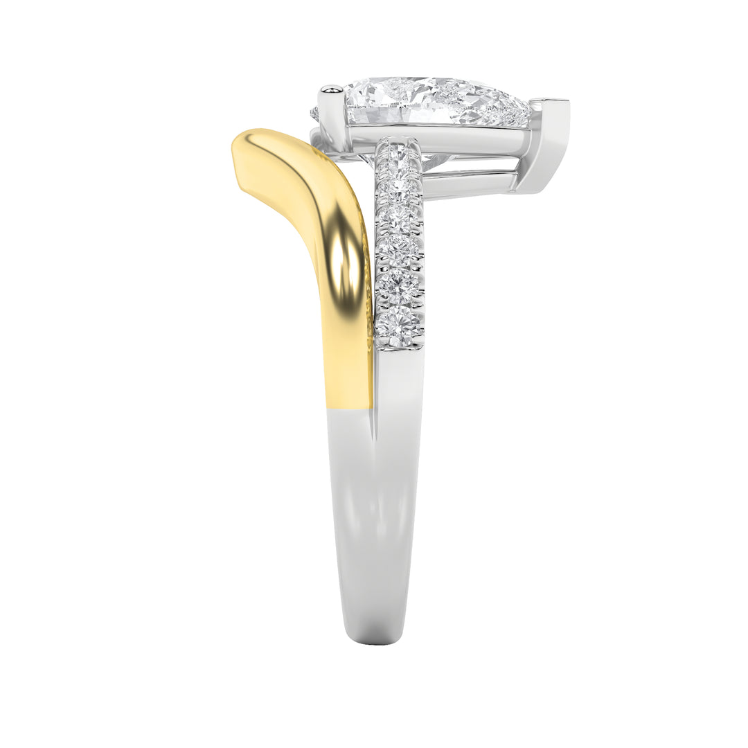 2Cttw Pear Shaped Lab Grown Diamond (F/VS) Two Tone Wave Inspired Engagement Ring in 14K Gold
