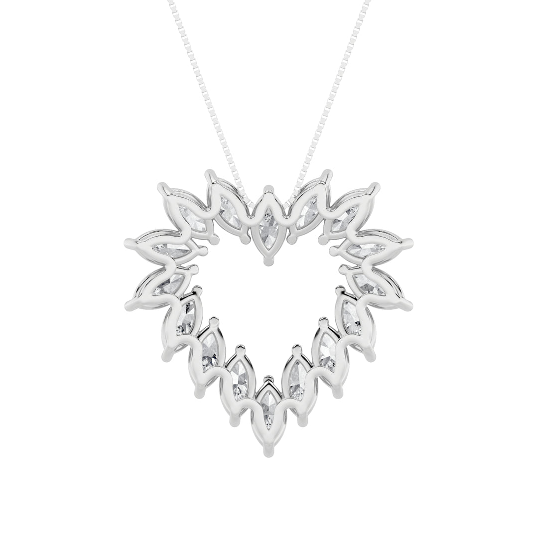 3Cttw Marquise Shaped Lab Grown Diamond (F/VS) Heart Shaped Pendant in 14K Gold