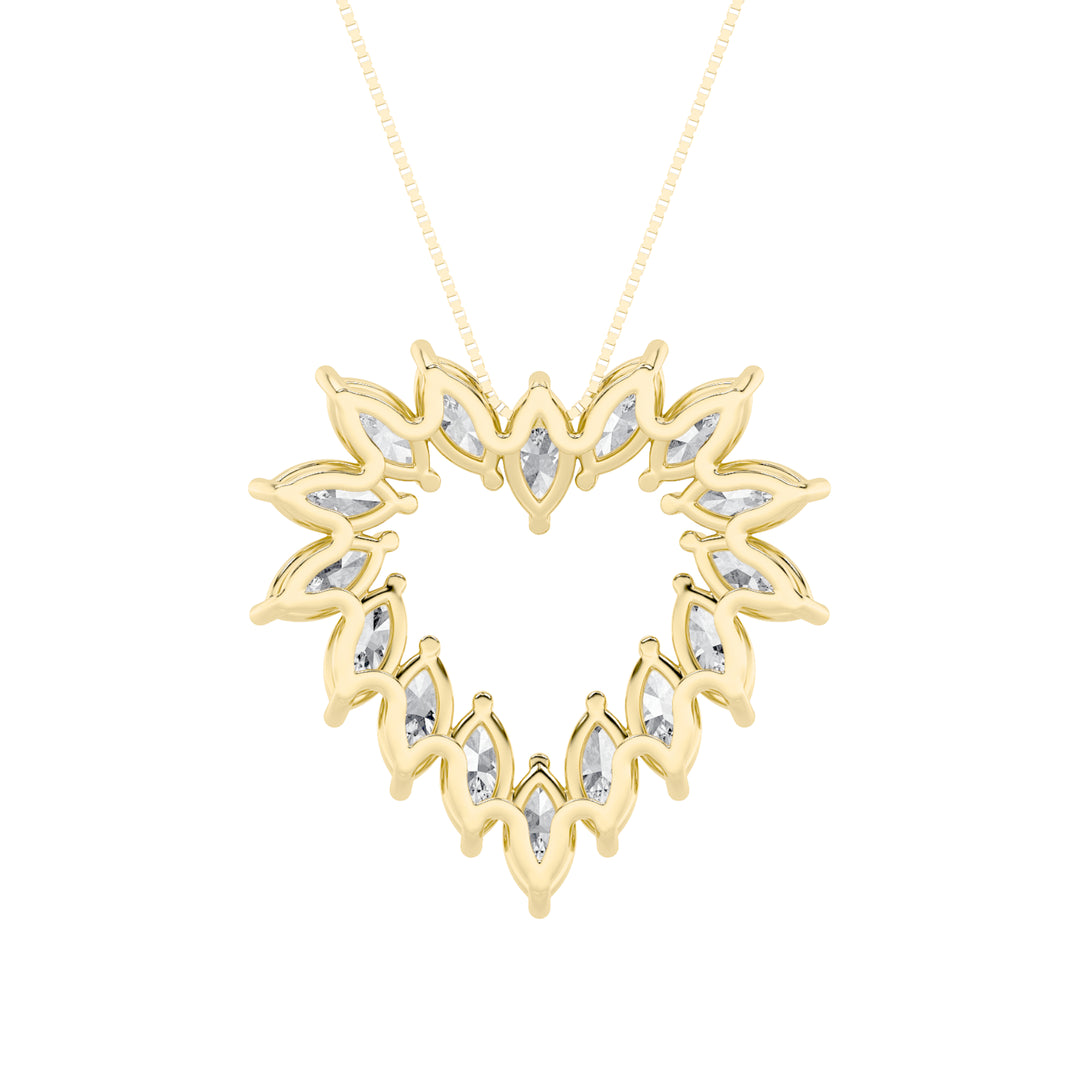 3Cttw Marquise Shaped Lab Grown Diamond (F/VS) Heart Shaped Pendant in 14K Gold