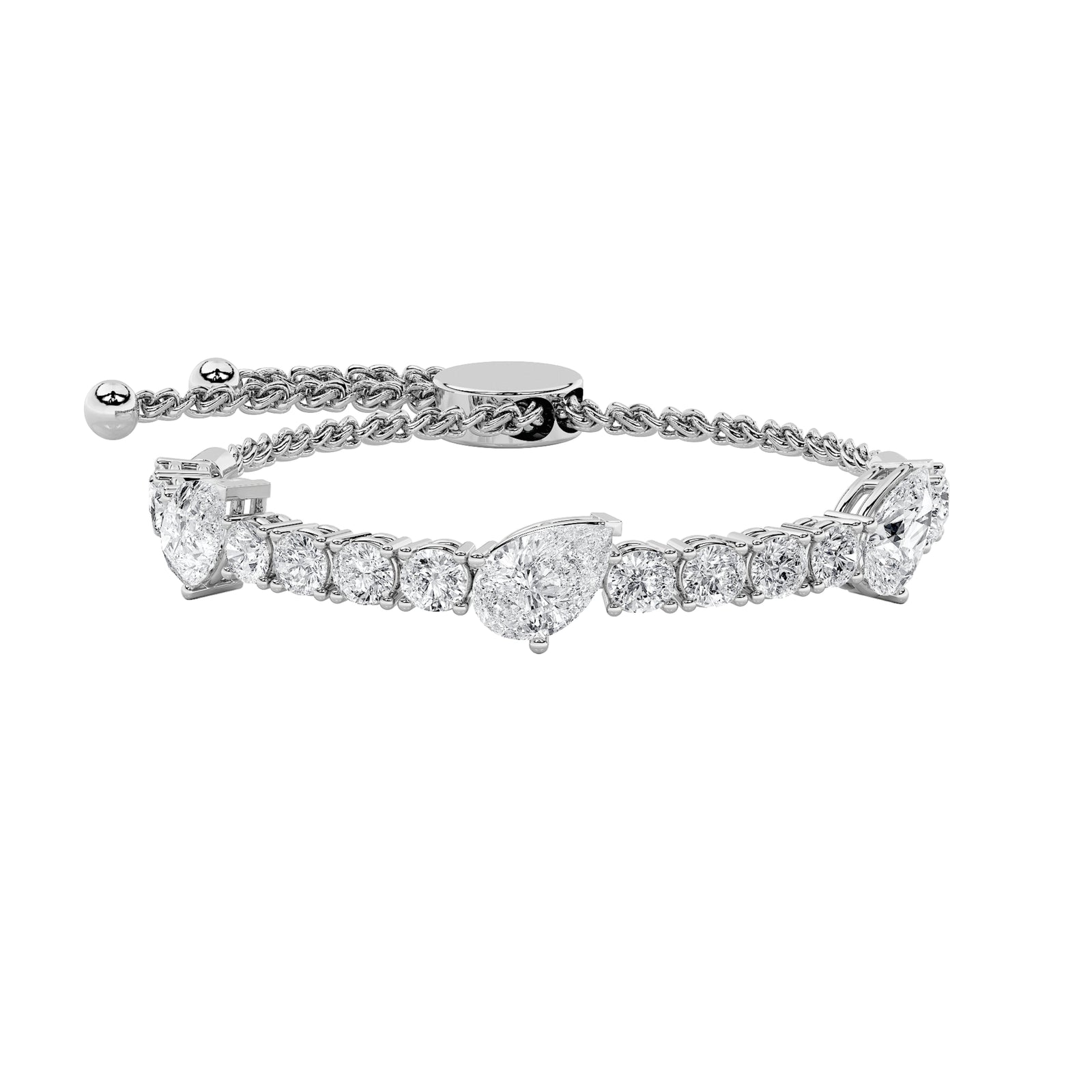 4.5CTW Pear Shaped Lab Grown Diamond (F/VS) Bolo Bracelet in 14K Gold