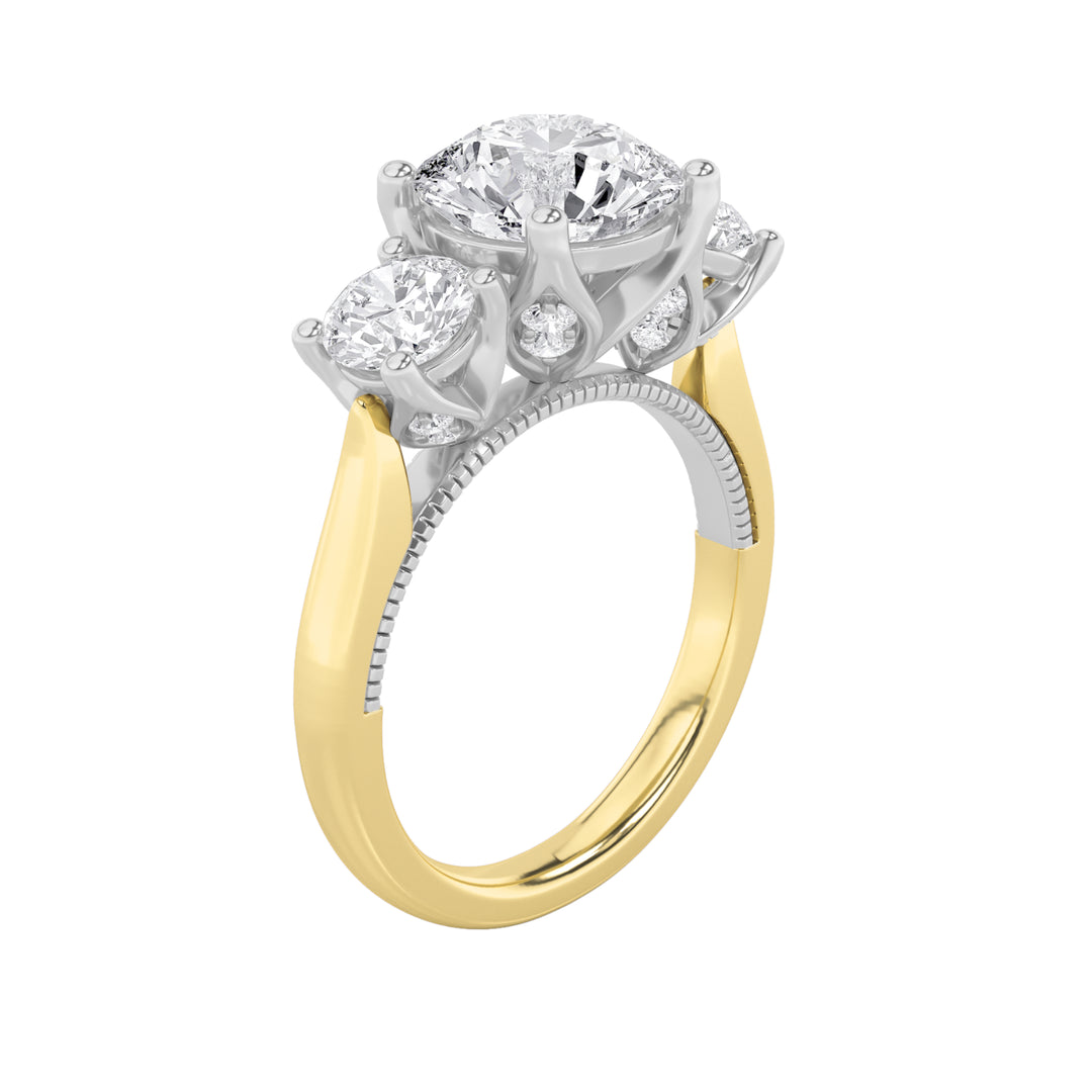 4Cttw Round Shaped Lab Grown Diamond (F/VS) Accented Three Stone Ring in 14K Gold