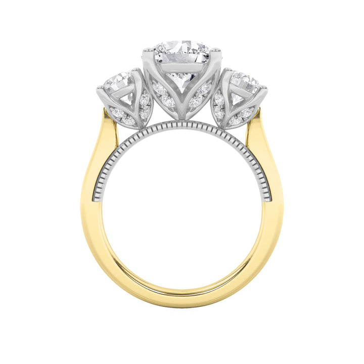 4Cttw Round Shaped Lab Grown Diamond (F/VS) Accented Three Stone Ring in 14K Gold