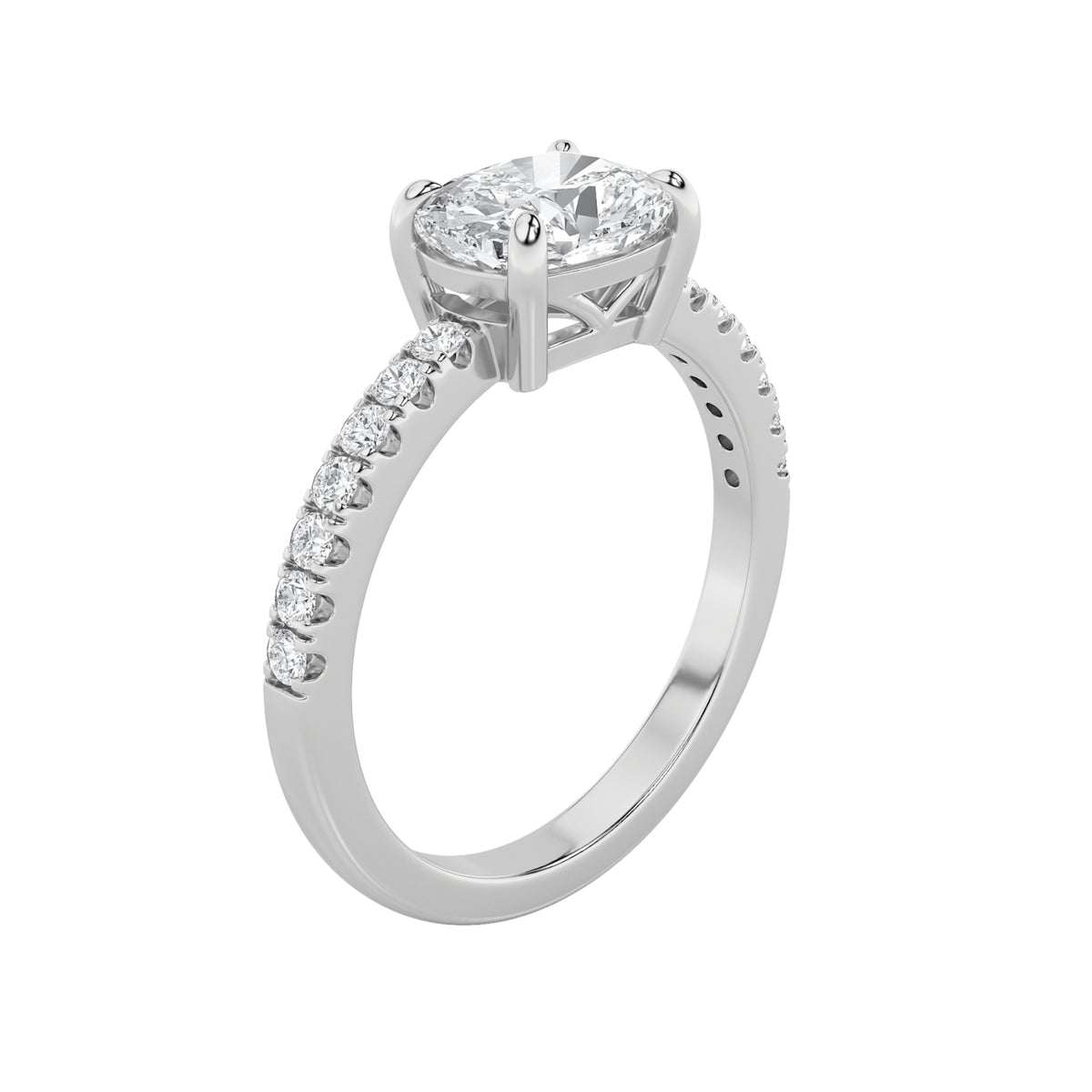 1.5Cttw Elongated Cushion Shaped Lab Grown Diamond (F/VS) East West Accented Ring in 14K Gold
