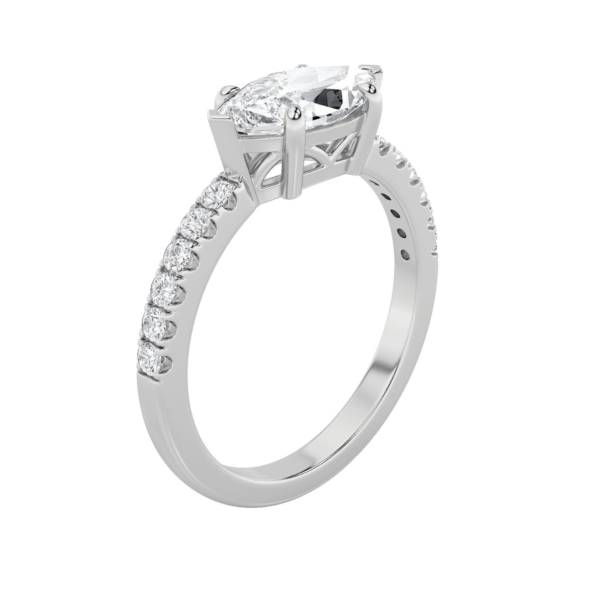1.5Cttw Marquise Shaped Lab Grown Diamond (F/VS) East West Accented Ring in 14K Gold