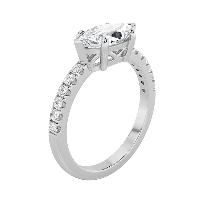 1.5Cttw Marquise Shaped Lab Grown Diamond (F/VS) East West Accented Ring in 14K Gold