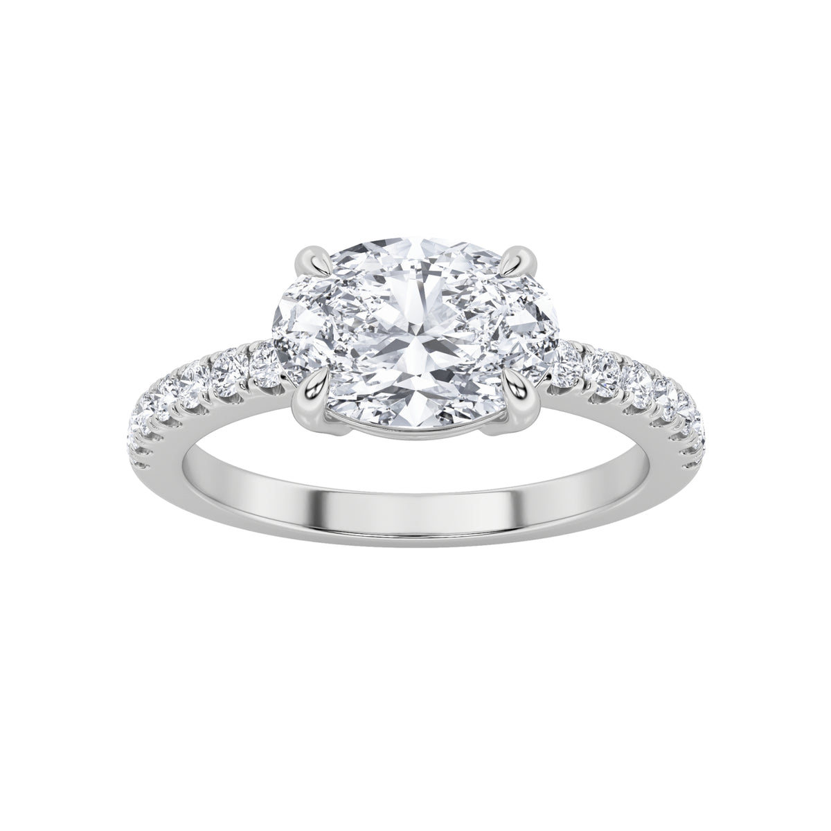 1.5Cttw Oval Shaped Lab Grown Diamond (F/VS) EastWest Accented Ring in 14K Gold