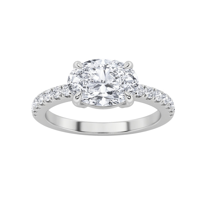 1.5Cttw Oval Shaped Lab Grown Diamond (F/VS) EastWest Accented Ring in 14K Gold