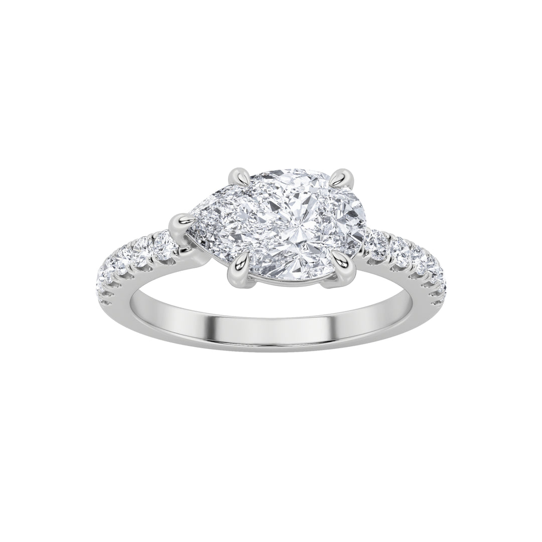 1.5Cttw Pear Shaped Lab Grown Diamond (F/VS) EastWest Accented Ring in 14K Gold