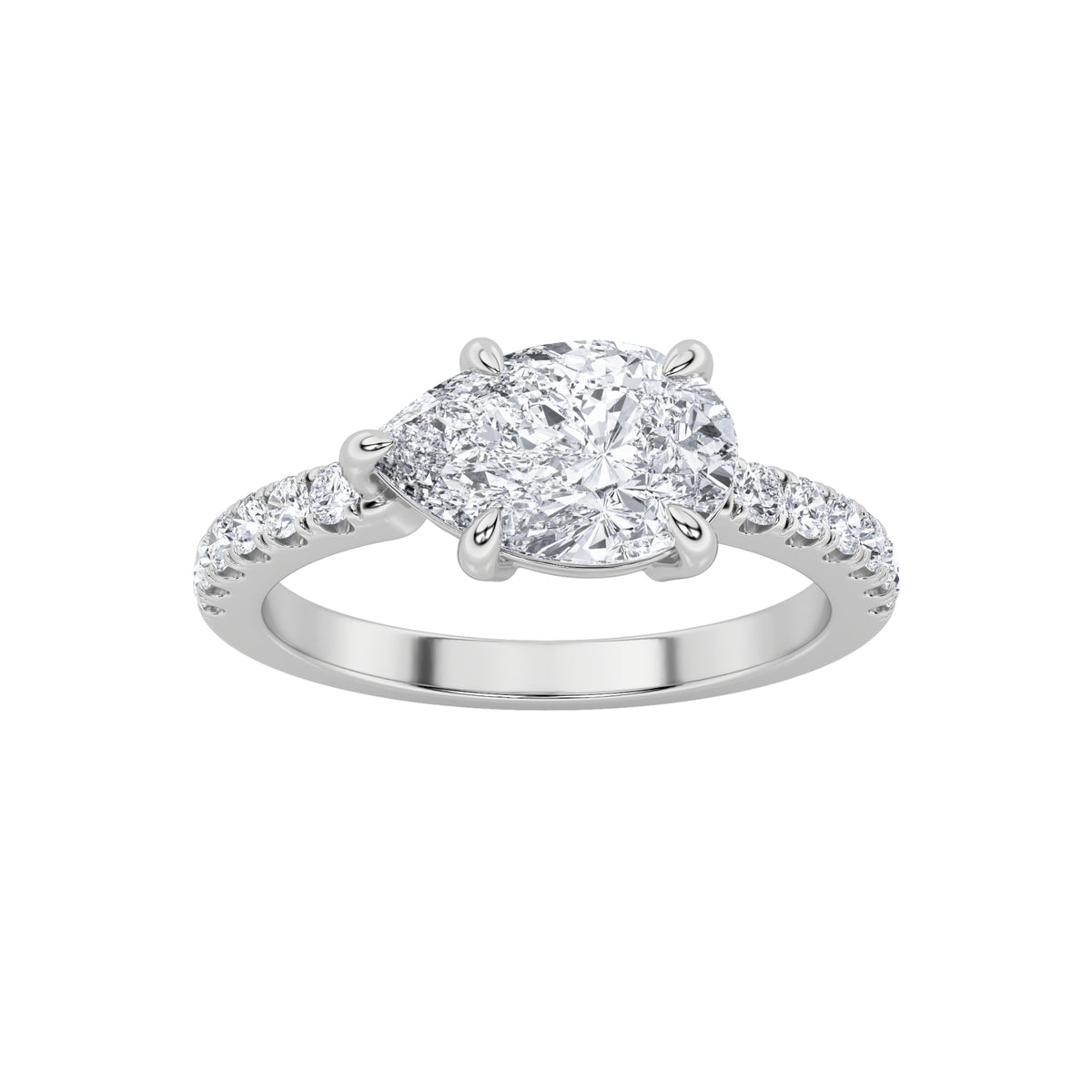 1.5Cttw Pear Shaped Lab Grown Diamond (F/VS) EastWest Accented Ring in 14K Gold