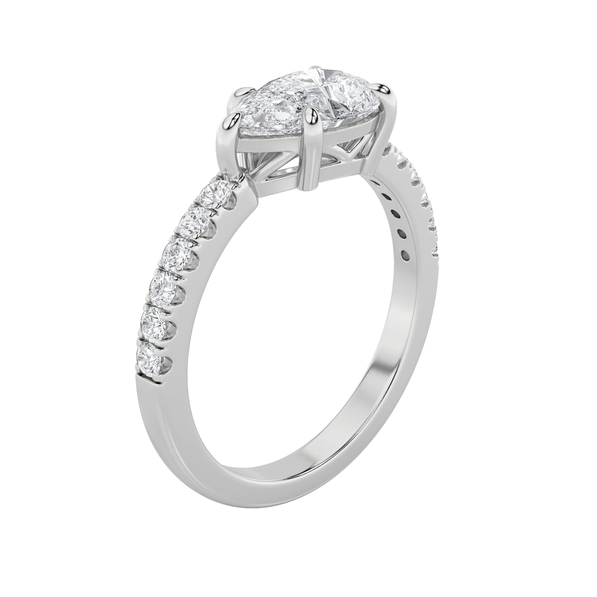 1.5Cttw Pear Shaped Lab Grown Diamond (F/VS) EastWest Accented Ring in 14K Gold