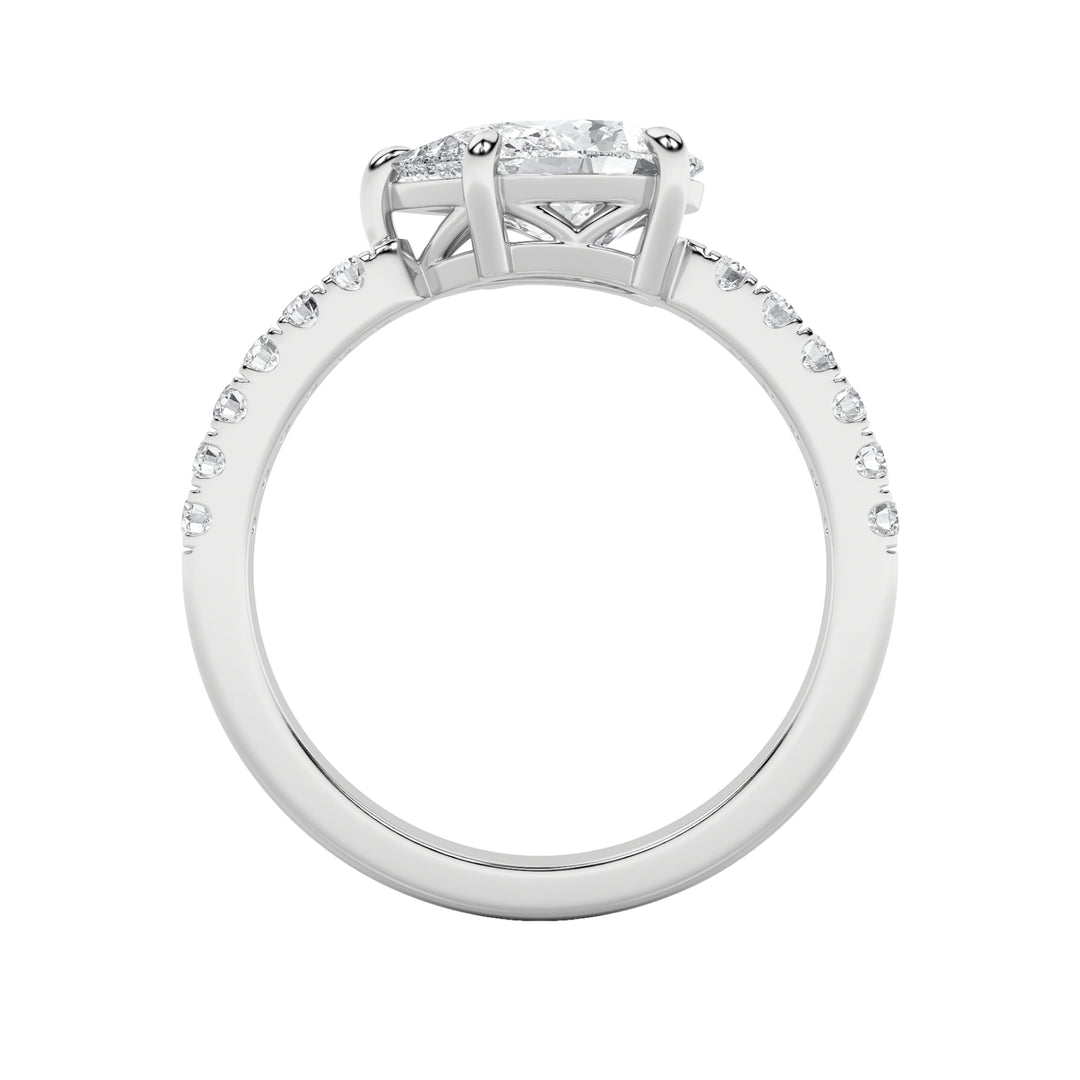 1.5Cttw Pear Shaped Lab Grown Diamond (F/VS) EastWest Accented Ring in 14K Gold
