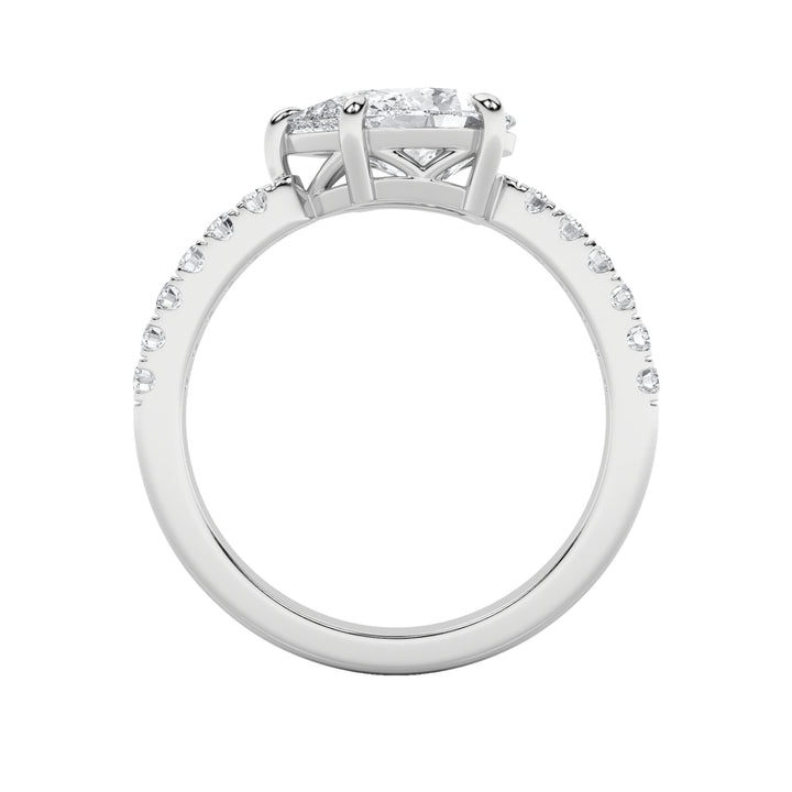 1.5Cttw Pear Shaped Lab Grown Diamond (F/VS) EastWest Accented Ring in 14K Gold