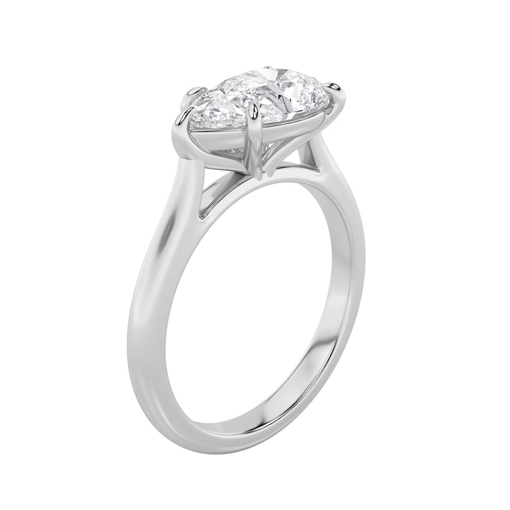 2Cttw Pear Shaped Lab Grown Diamond (F/VS) East West Accented Ring in 14K Gold