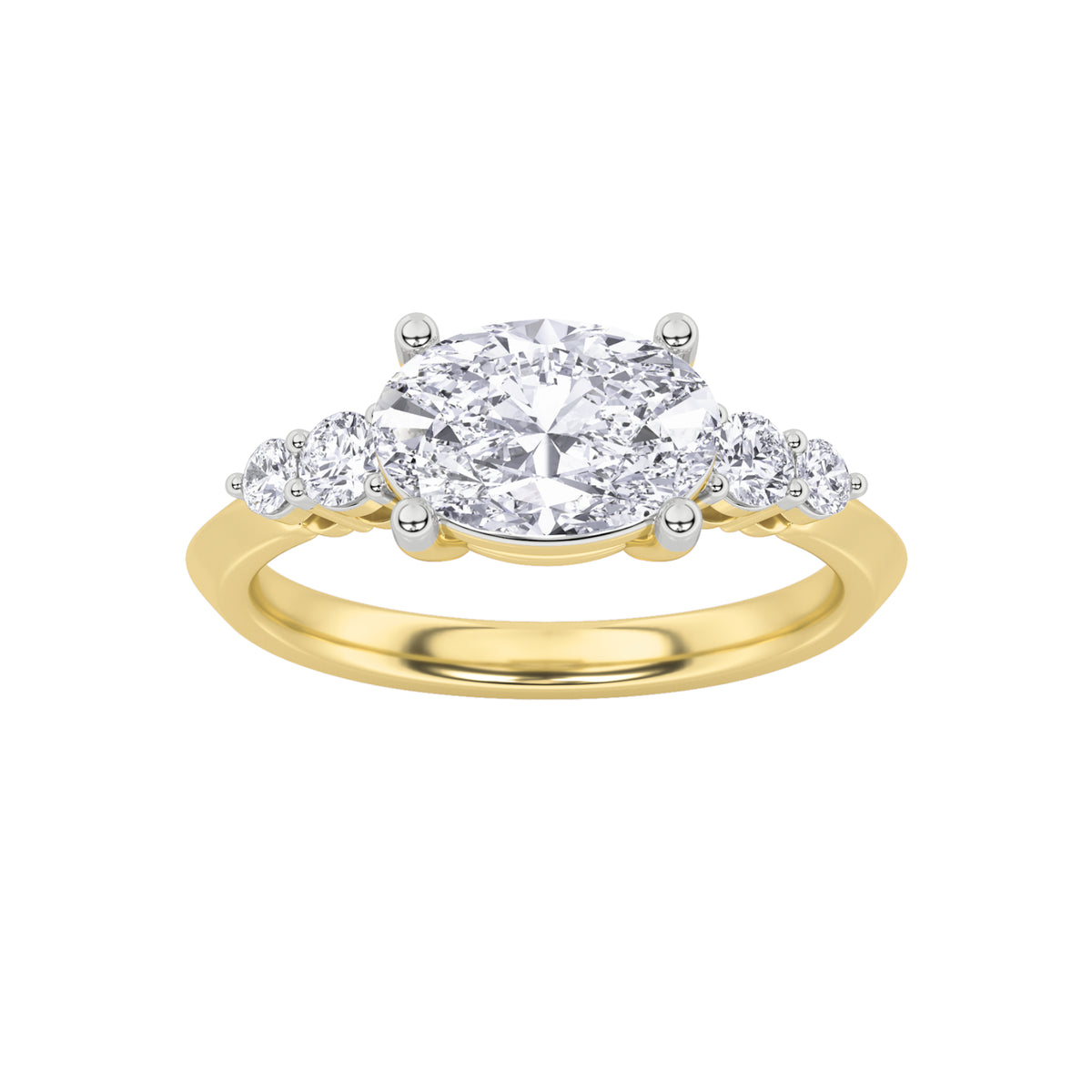 1.5Cttw Oval Shaped Lab Grown Diamond (F/VS) EastWest Five Stone Ring in 14K Gold