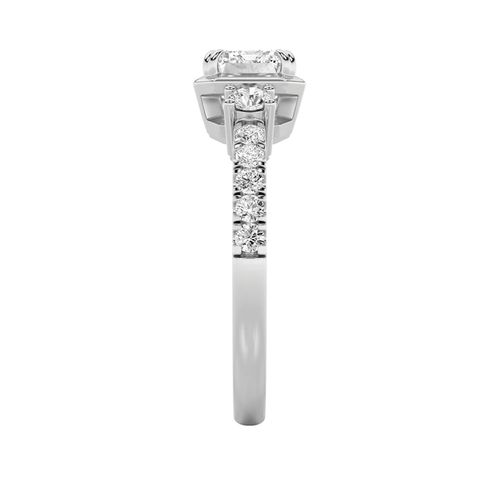 2Cttw Emerald Shaped Lab Grown Diamond (F/VS) East West Accented Three Stone Ring in 14K Gold