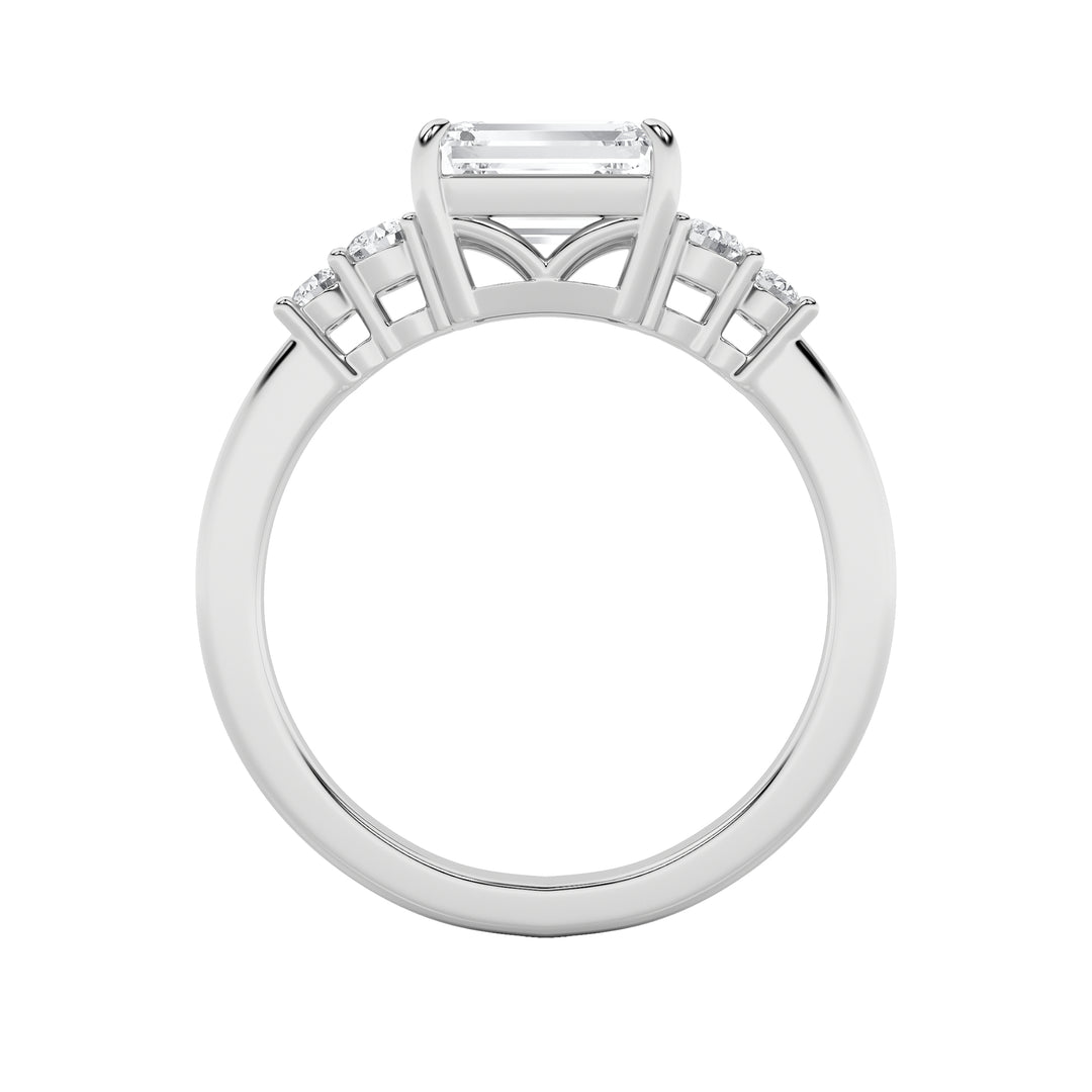 1.5Cttw Emerald Shaped Lab Grown Diamond (F/VS) East West Accented Three Stone Ring in 14K Gold