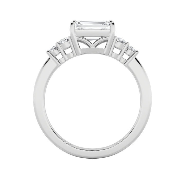 1.5Cttw Emerald Shaped Lab Grown Diamond (F/VS) East West Accented Three Stone Ring in 14K Gold