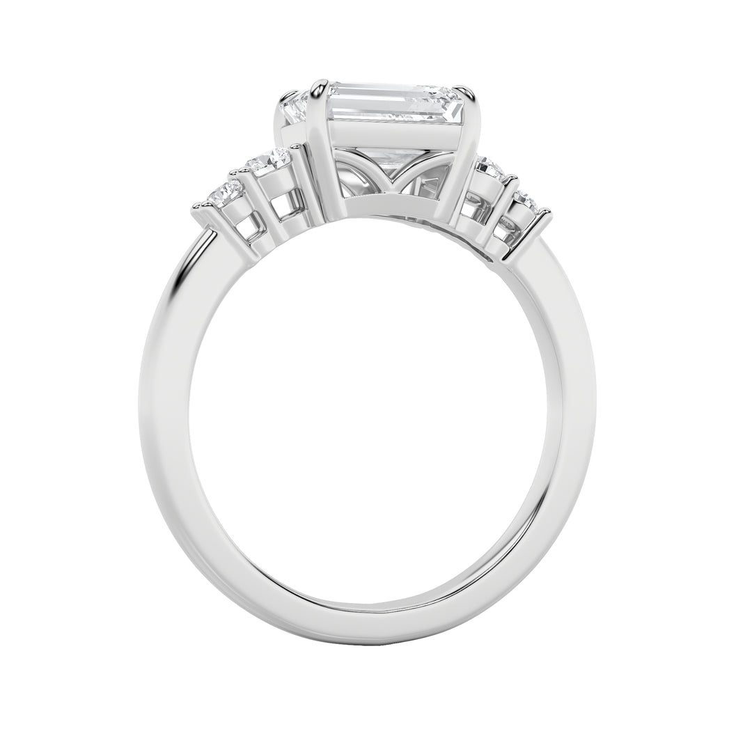 1.5Cttw Emerald Shaped Lab Grown Diamond (F/VS) East West Accented Three Stone Ring in 14K Gold