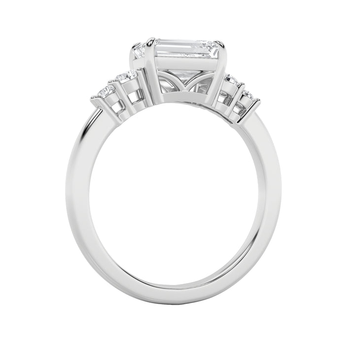 1.5Cttw Emerald Shaped Lab Grown Diamond (F/VS) East West Accented Three Stone Ring in 14K Gold