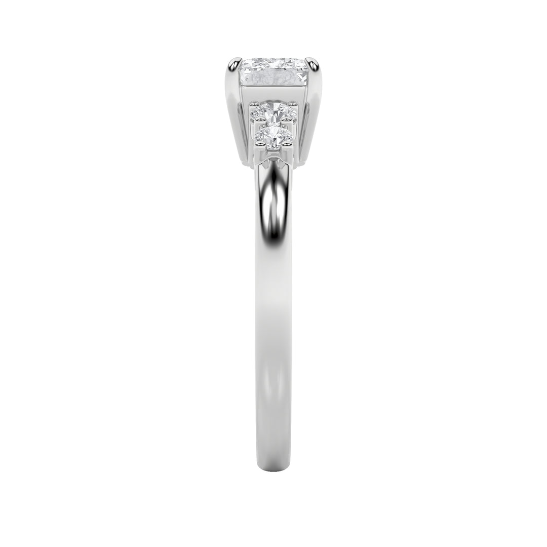 1.5Cttw Emerald Shaped Lab Grown Diamond (F/VS) East West Accented Three Stone Ring in 14K Gold