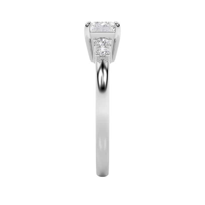 1.5Cttw Emerald Shaped Lab Grown Diamond (F/VS) East West Accented Three Stone Ring in 14K Gold