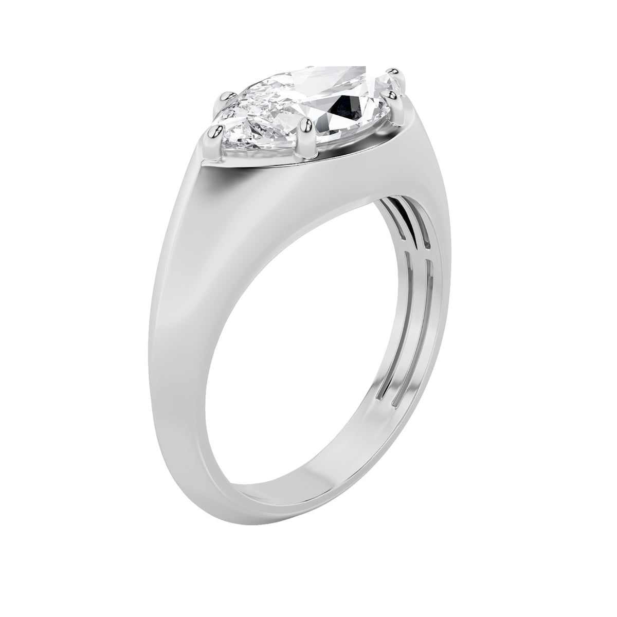 2Cttw Marquise Shaped Lab Grown Diamond (F/VS) East West Solitaire Ring in 14K Gold