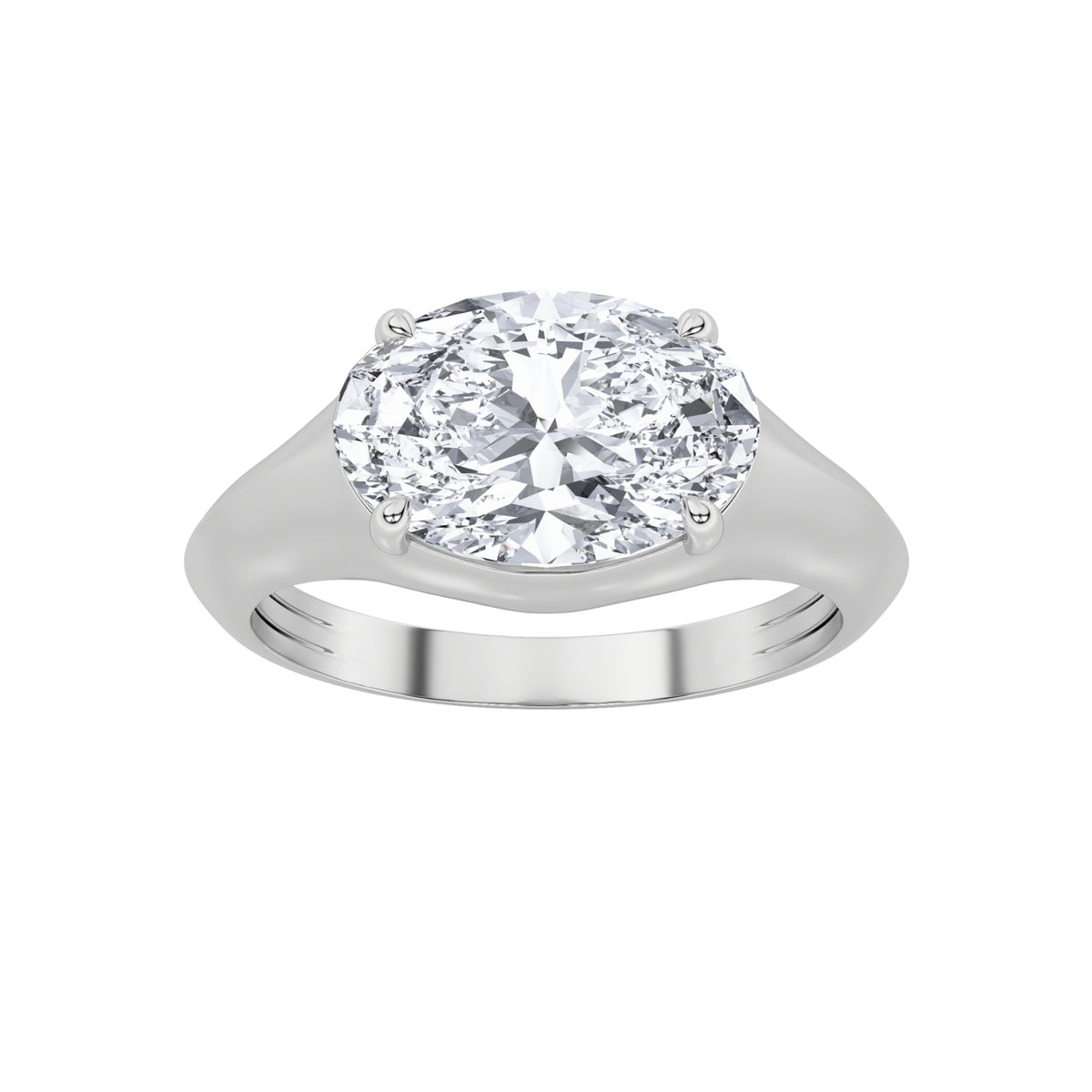 2Cttw Oval Shaped Lab Grown Diamond (F/VS) East West Solitaire Ring in 14K Gold