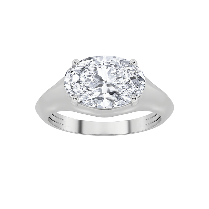 2Cttw Oval Shaped Lab Grown Diamond (F/VS) East West Solitaire Ring in 14K Gold