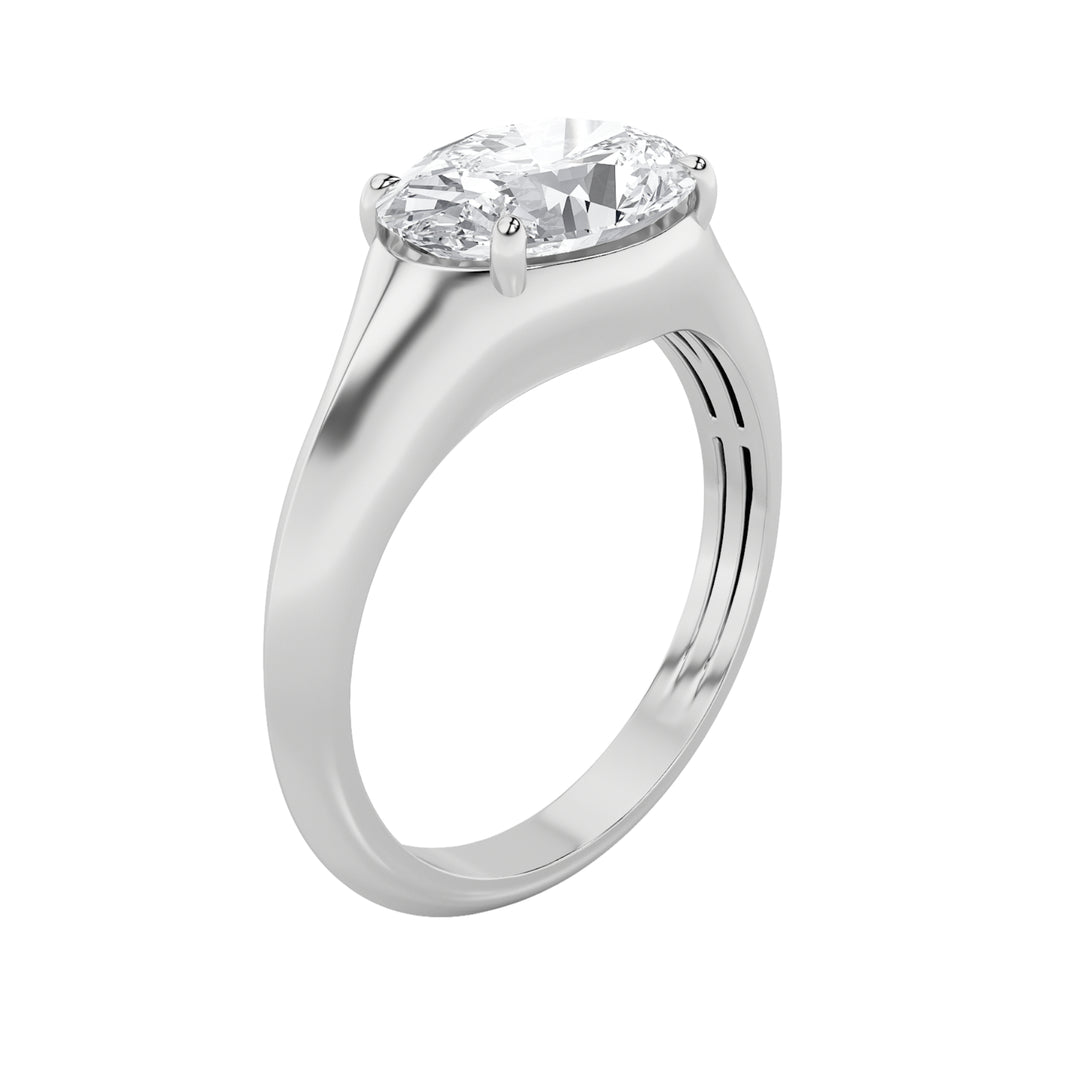 2Cttw Oval Shaped Lab Grown Diamond (F/VS) East West Solitaire Ring in 14K Gold
