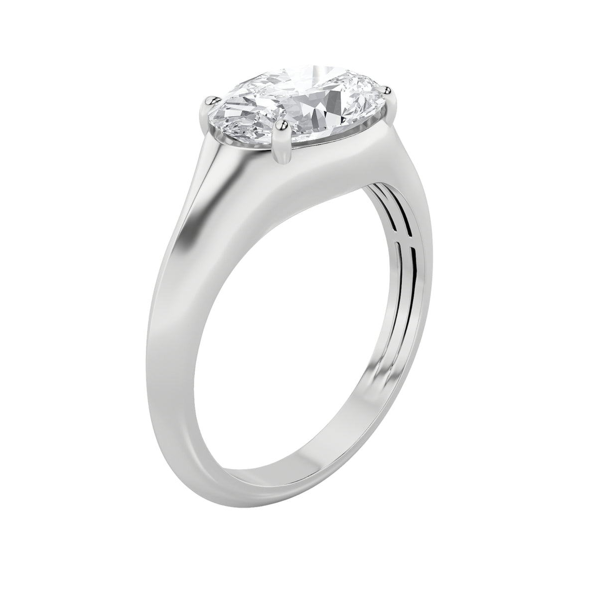 2Cttw Oval Shaped Lab Grown Diamond (F/VS) East West Solitaire Ring in 14K Gold