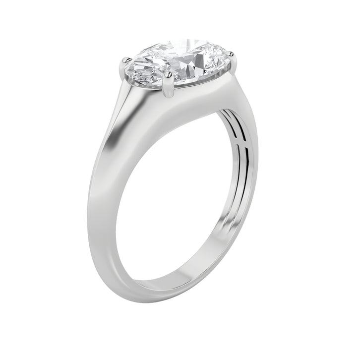 2Cttw Oval Shaped Lab Grown Diamond (F/VS) East West Solitaire Ring in 14K Gold