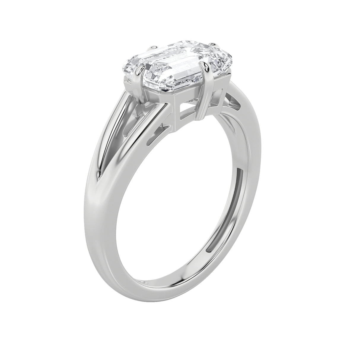 2.5Cttw Emerald Shaped Lab Grown Diamond (F/VS) East West Solitaire Ring in 14K Gold