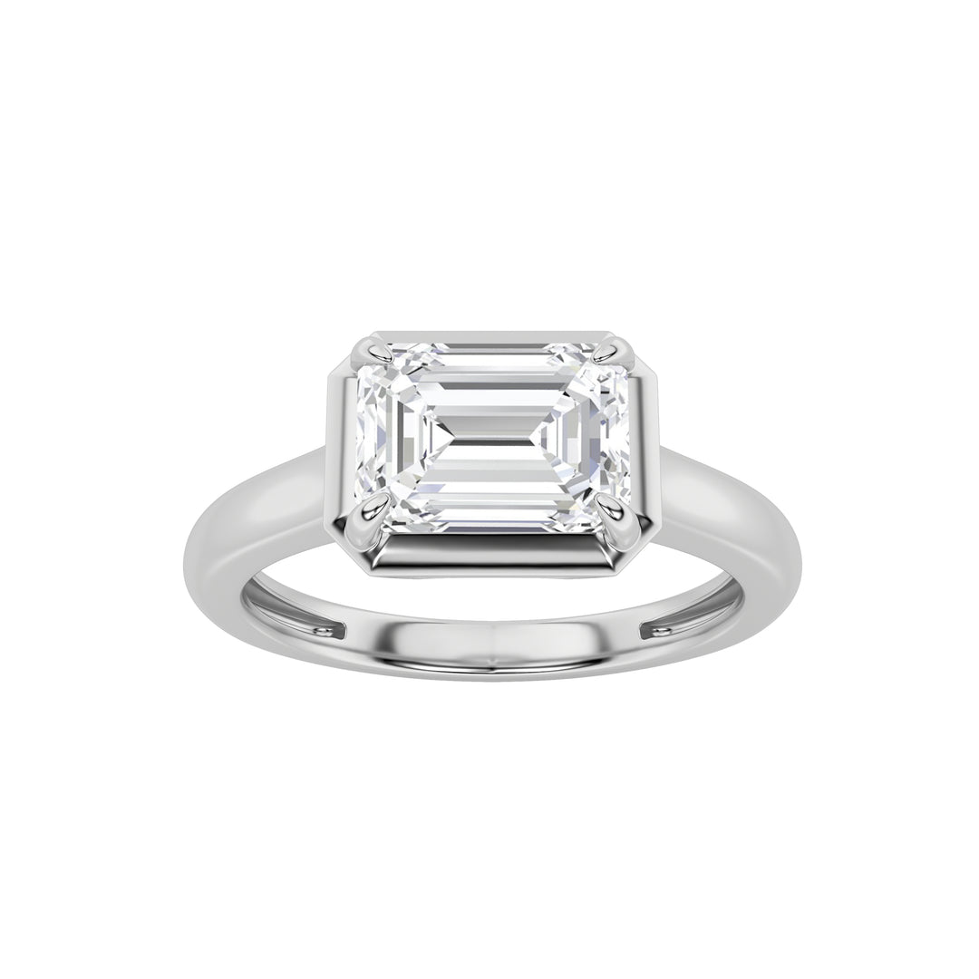1.5Cttw Emerald Shaped Lab Grown Diamond (F/VS) East West Solitaire Ring in 14K Gold
