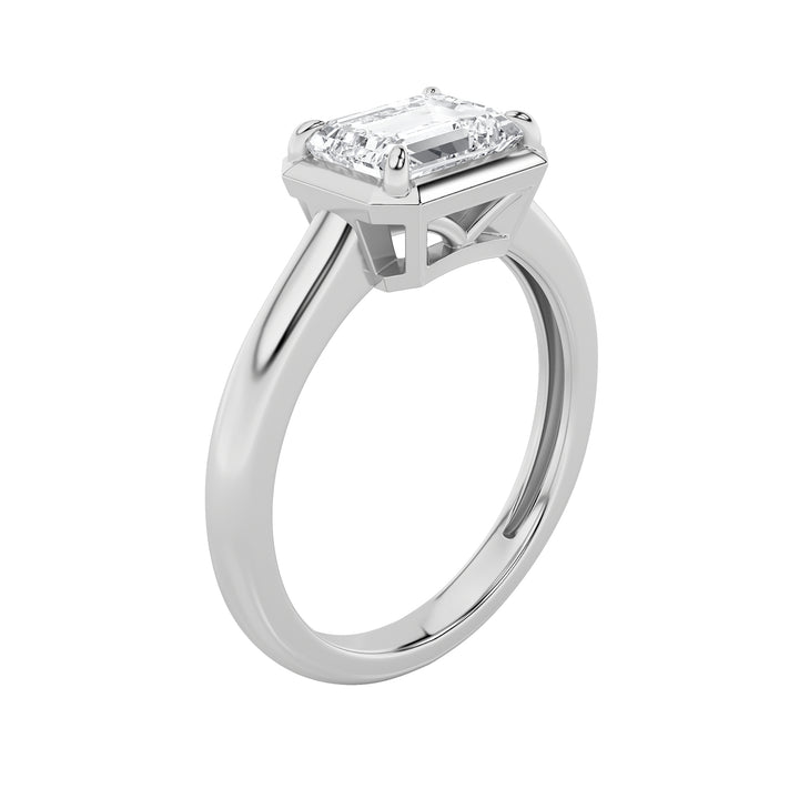 1.5Cttw Emerald Shaped Lab Grown Diamond (F/VS) East West Solitaire Ring in 14K Gold