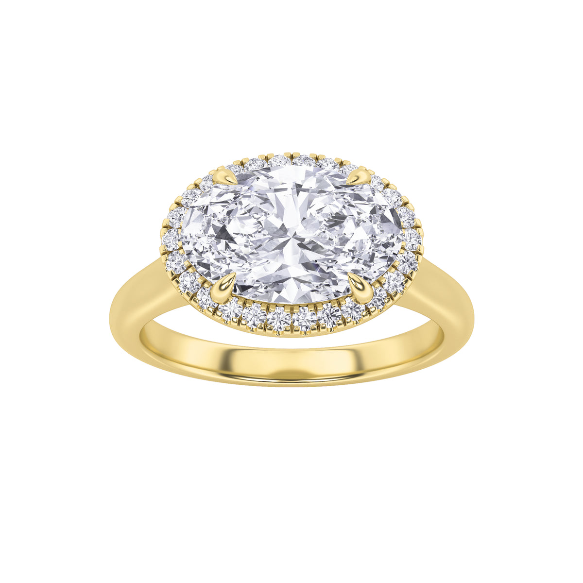 2Cttw Oval Shaped Lab Grown Diamond (F/VS) East West Accented Solitaire Ring in 14K Gold
