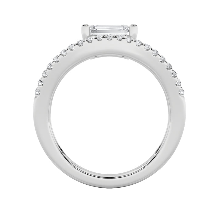 1.5Cttw Emerald Shaped Lab Grown Diamond (F/VS) East West Accented Solitaire Ring in 14K Gold