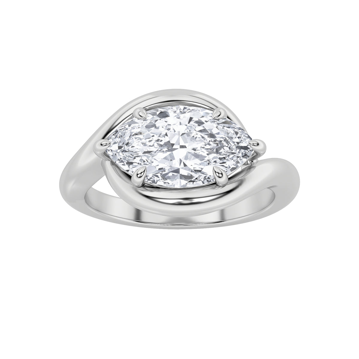 2Cttw Marquise Shaped Lab Grown Diamond (F/VS) East West Solitaire Ring in 14K Gold