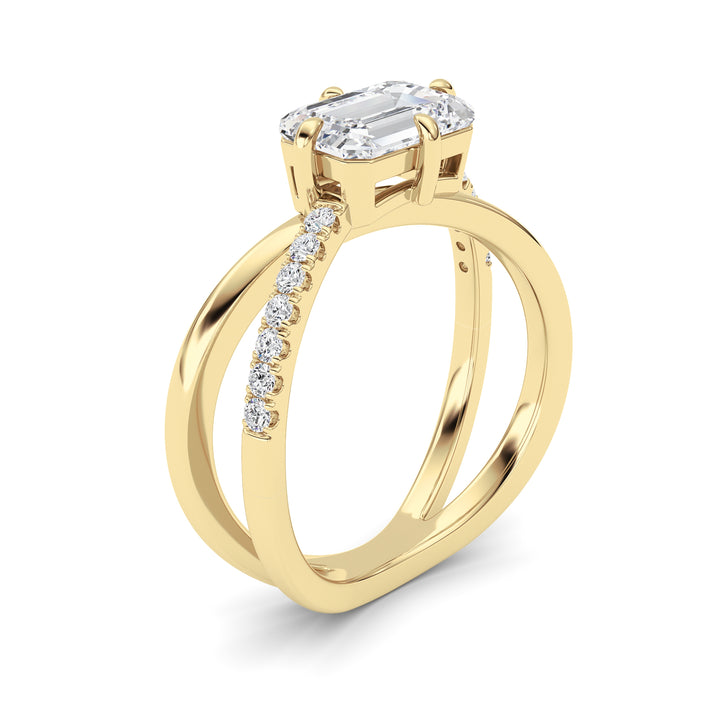 2Cttw Emerald Shaped Lab Grown Diamond (F/VS) East West Accented Solitaire Ring in 14K Gold