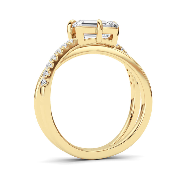 2Cttw Emerald Shaped Lab Grown Diamond (F/VS) East West Accented Solitaire Ring in 14K Gold