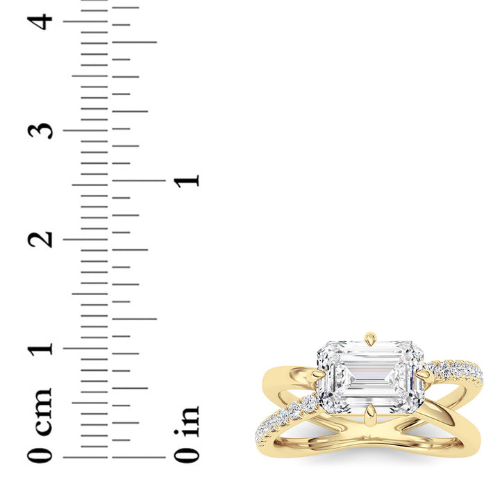 2Cttw Emerald Shaped Lab Grown Diamond (F/VS) East West Accented Solitaire Ring in 14K Gold
