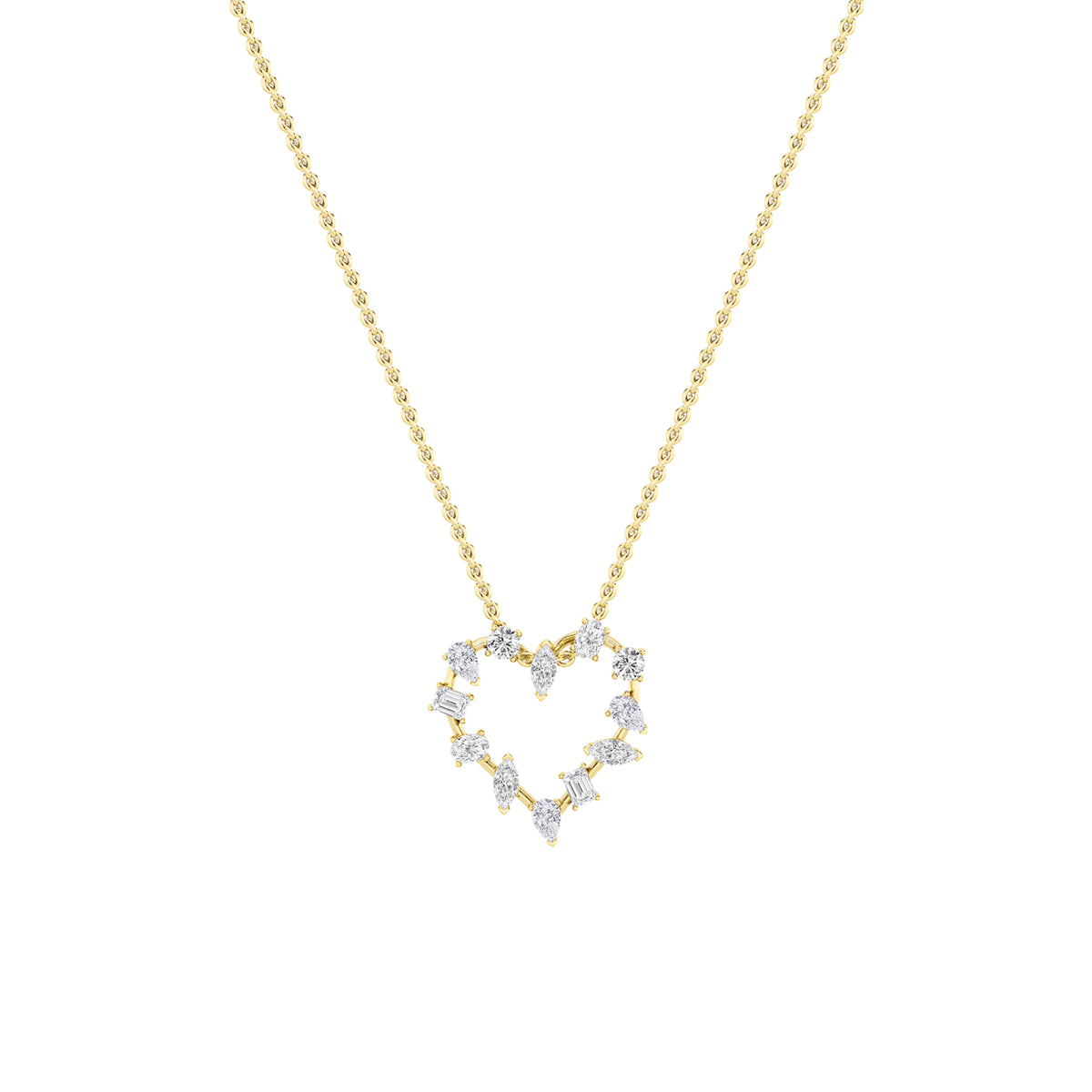 2.5Cttw Emerald Shaped Lab Grown Diamond (F/VS) Heart Shaped Pendant in 14K Gold