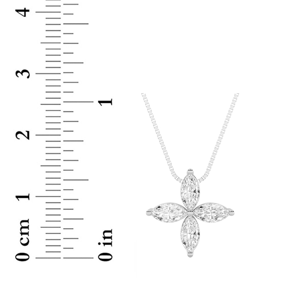 1Cttw Marquise Shaped Lab Grown Diamond (F/VS) Flower Fashion Pendant in 14K Gold
