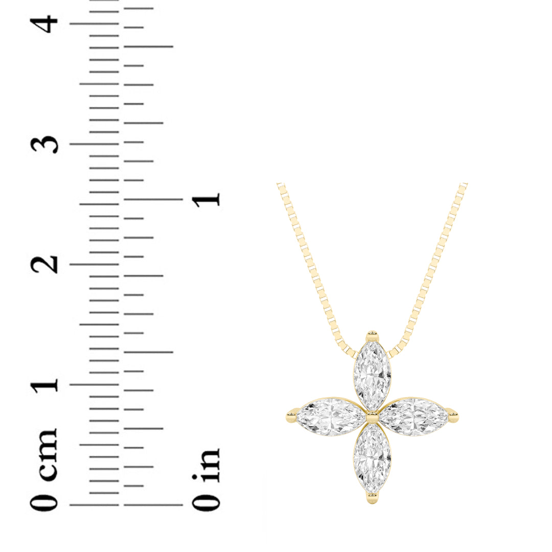 1Cttw Marquise Shaped Lab Grown Diamond (F/VS) Flower Fashion Pendant in 14K Gold