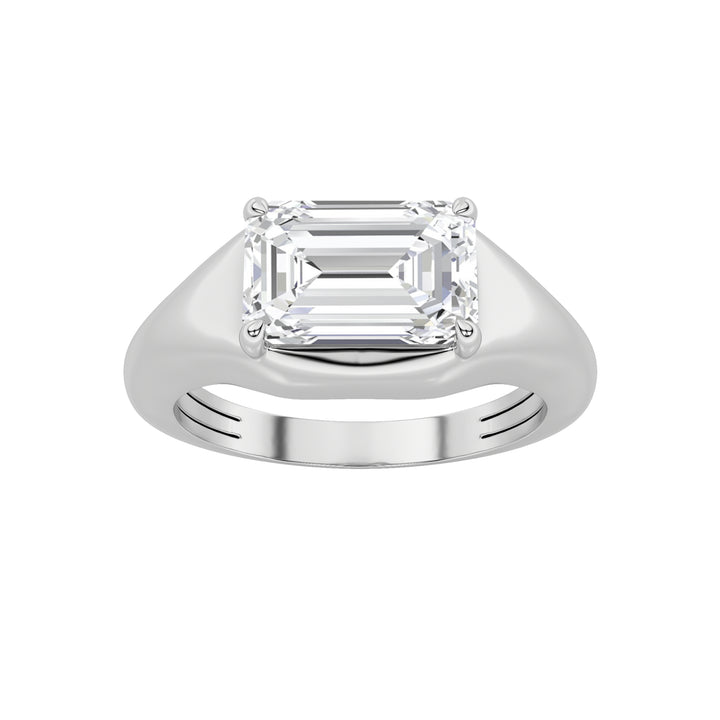 2CTW Emerald Shaped Lab Grown Diamond (G/VS) East West Solitaire Ring in 14K Gold