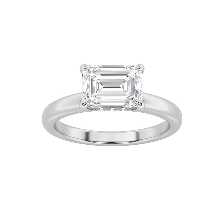 1.5Cttw Emerald Shaped Lab Grown Diamond (F/VS) East West Solitaire Ring in 14K Gold