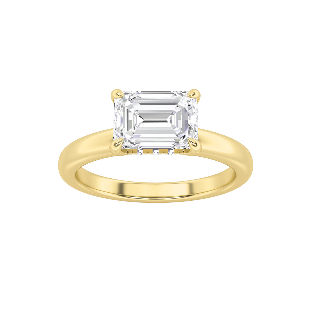 1.5Cttw Emerald Shaped Lab Grown Diamond (F/VS) East West Solitaire Ring in 14K Gold