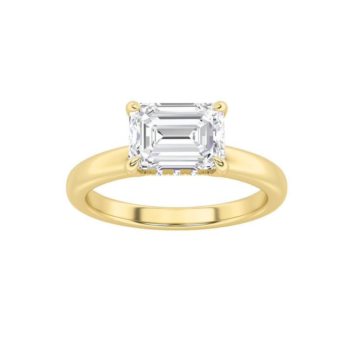 1.5Cttw Emerald Shaped Lab Grown Diamond (F/VS) East West Solitaire Ring in 14K Gold
