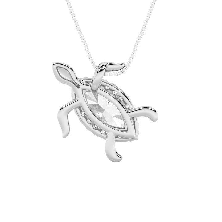 2Cttw Marquise Shaped Lab Grown Diamond (F/VS) Accented Turtle Pendant in 14K Gold