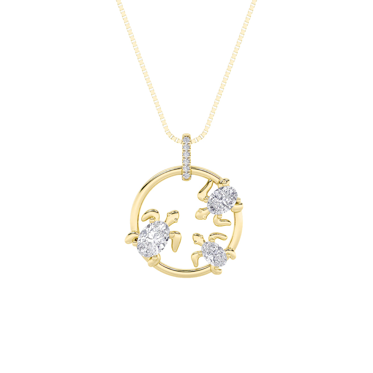 2Cttw Oval Shaped Lab Grown Diamond (F/VS) Baby Turtle Pendant in 14K Gold